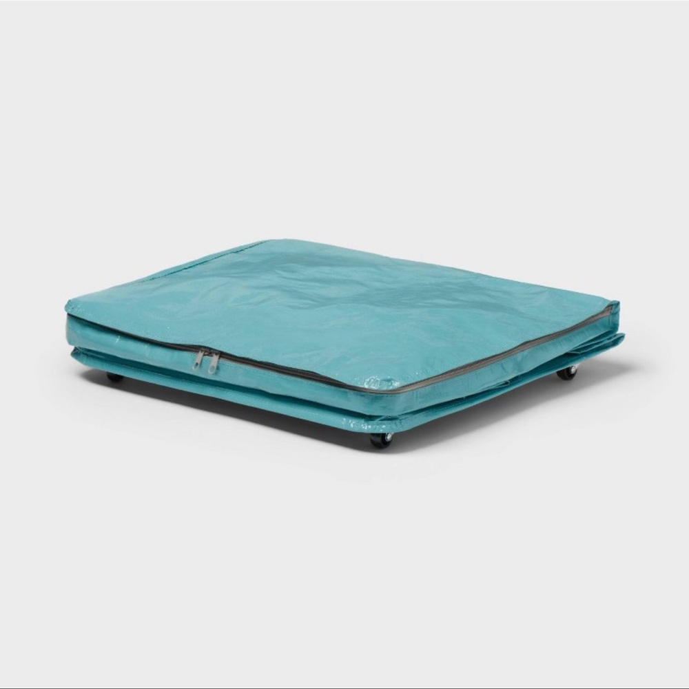 Brightroom Pewter Aqua Storage Bag Collapsible Wheels Rolling Tote NWT - Picture 4 of 6